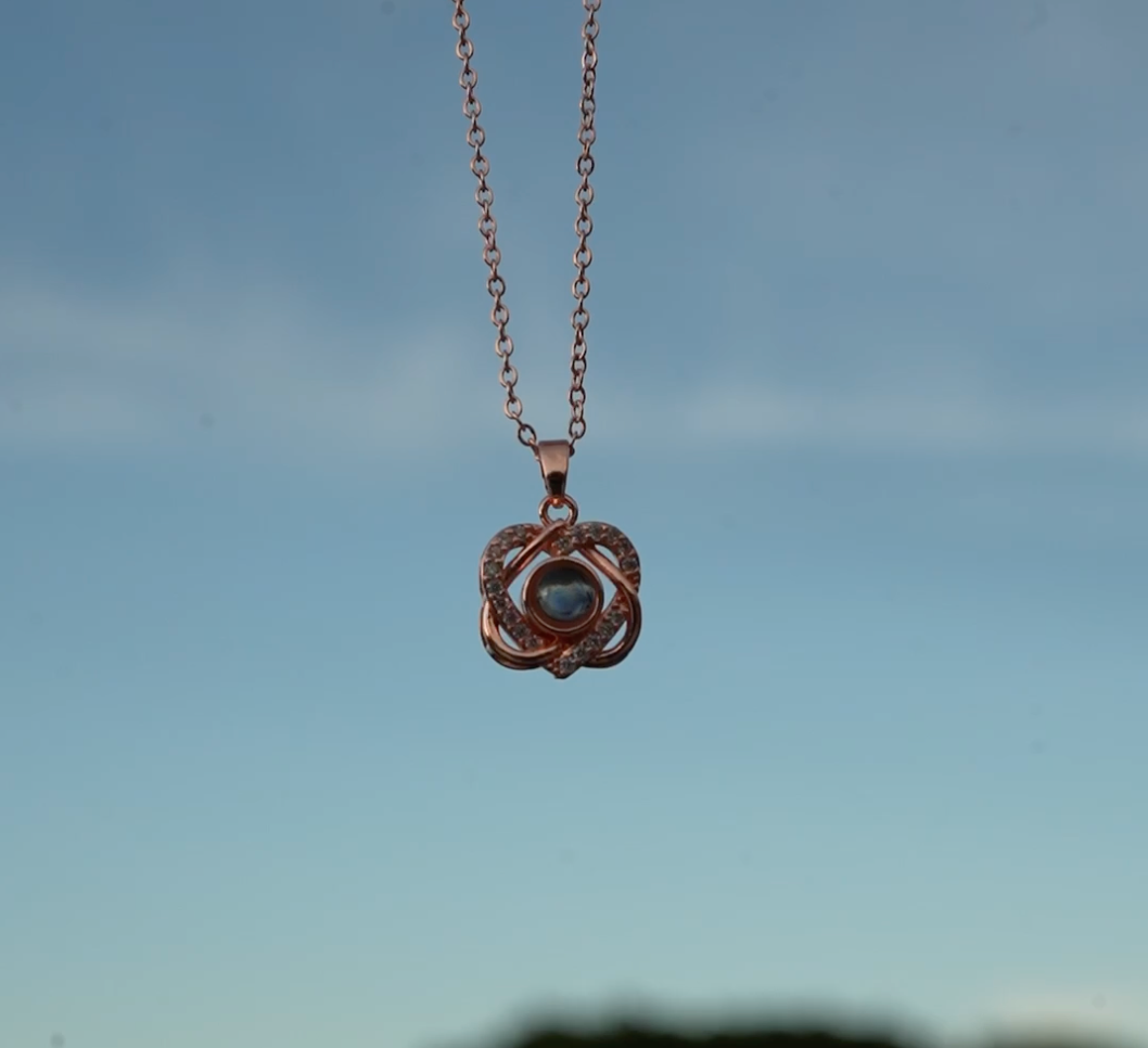 Boîte de roses éternelles avec son collier "Je t'aime en 100 langues"